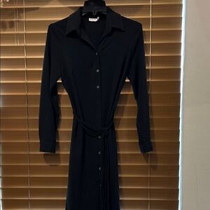 CDC Elegant Black Button-Up Long Sleeve Dress